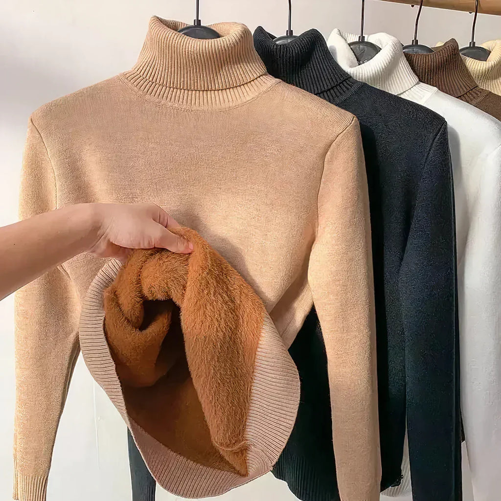 Women's Warm Lined Sweater – Long Sleeve Winter Knit Pullover
