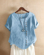 Women's Short Sleeve Button Blouse – Relaxed Button Detail Blouse