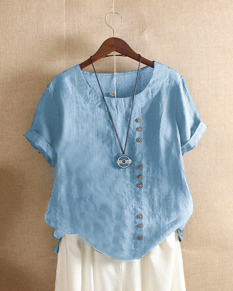 Women's Short Sleeve Button Blouse – Relaxed Button Detail Blouse