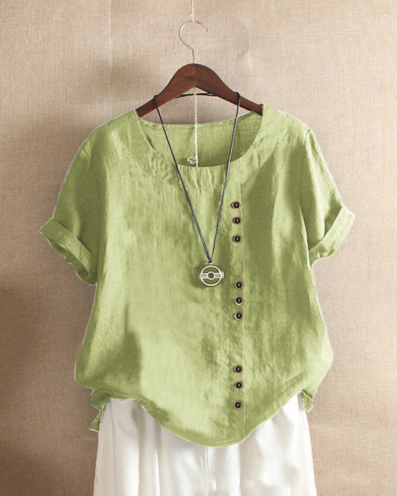 Women's Short Sleeve Button Blouse – Relaxed Button Detail Blouse