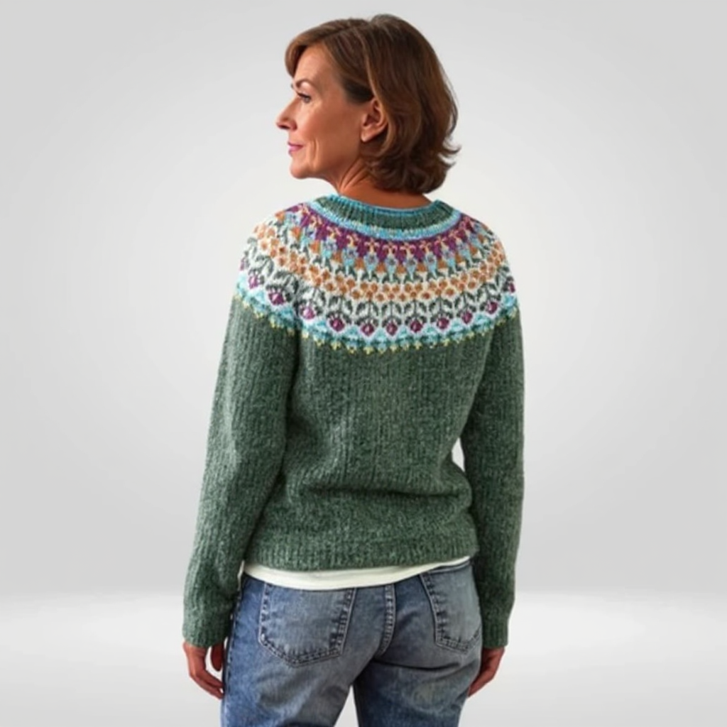 Women's Nordic Crew Neck Sweater – Icelandic Pattern Winter Pullover