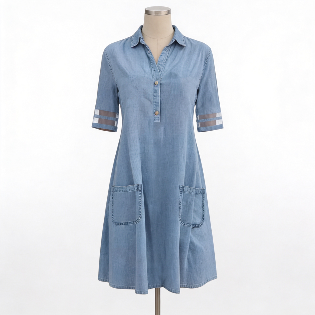 Women's Denim Look Shirt Dress – Long Sleeve Button Front Dress