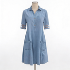 Women's Denim Look Shirt Dress – Long Sleeve Button Front Dress