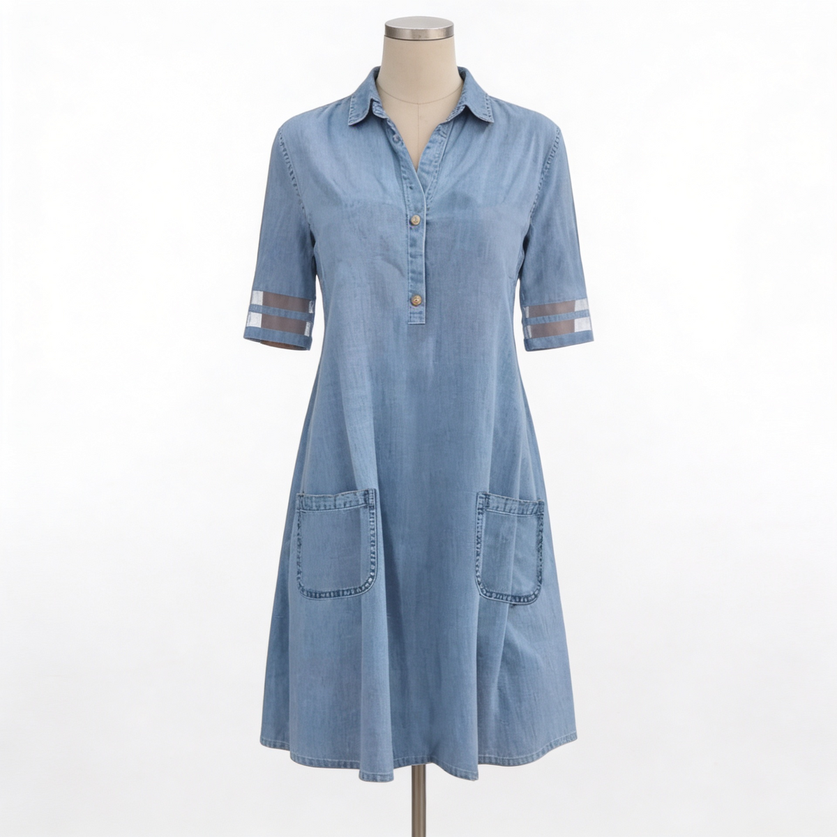 Women's Denim Look Shirt Dress – Long Sleeve Button Front Dress