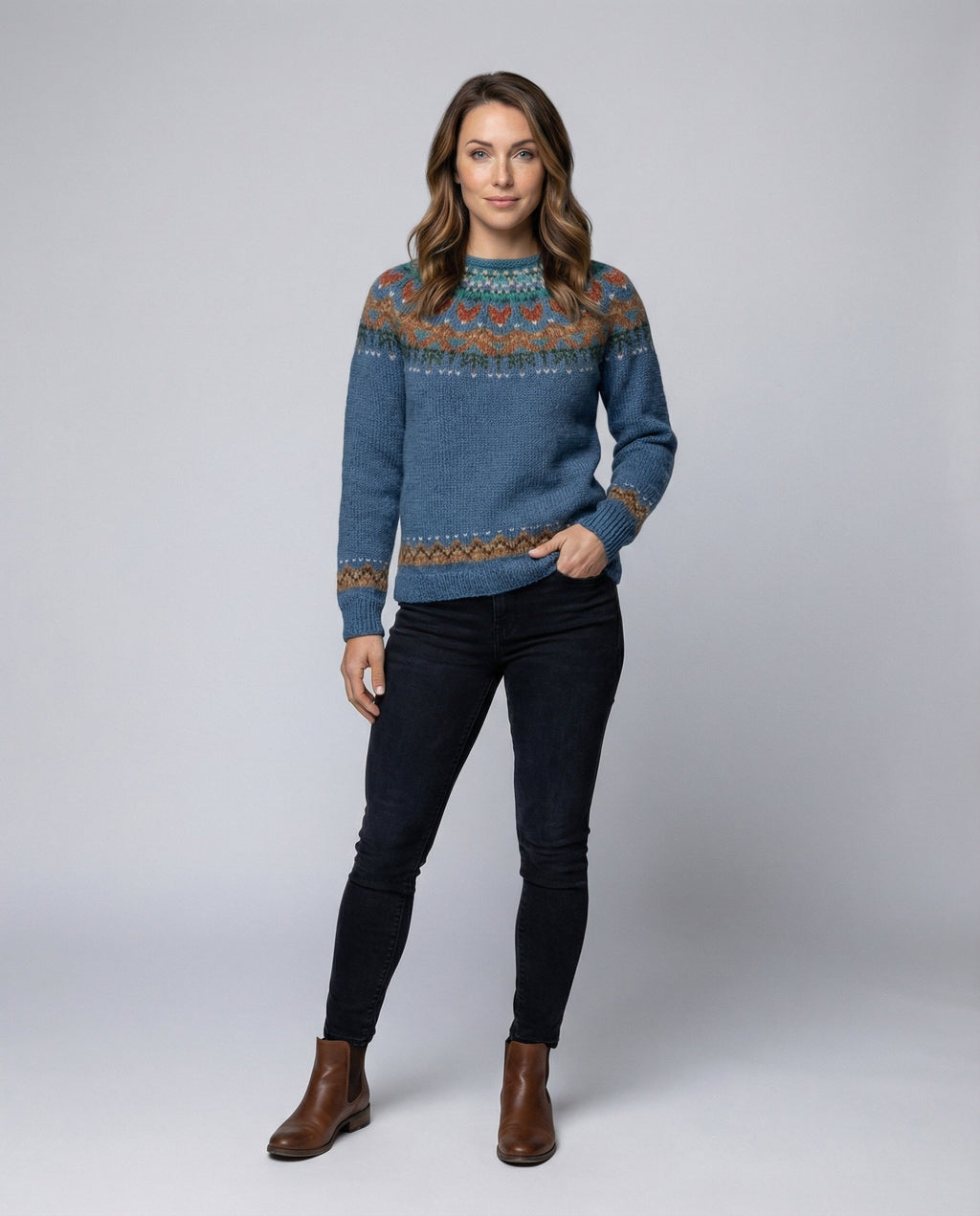 Women's Vintage Nordic Sweater – Icelandic Pattern Crew Neck Pullover