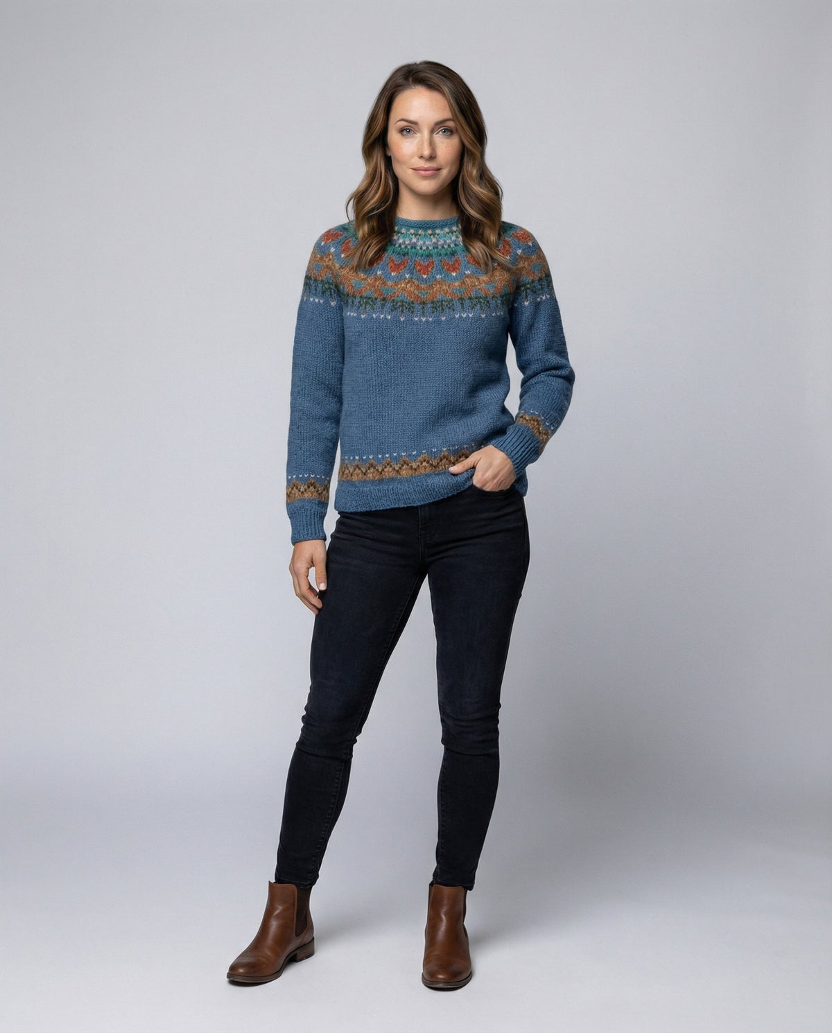 Women's Vintage Nordic Sweater – Icelandic Pattern Crew Neck Pullover