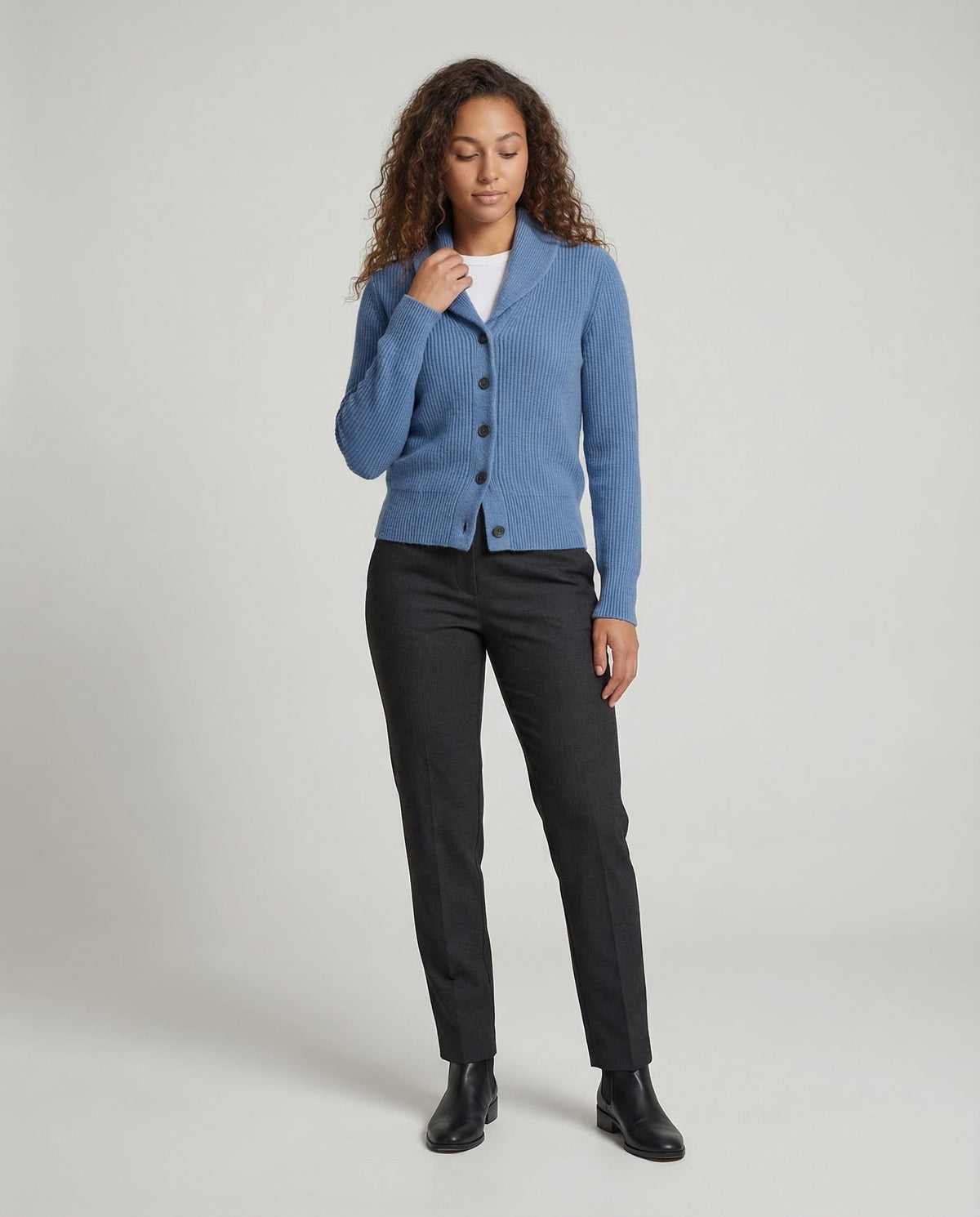Women's Lapel Collar Knit Cardigan – Button Front Long Sleeve Cardigan