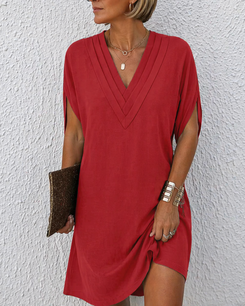 Women's V-Neck Wrap Summer Dress – Short Sleeve Flowy Dress