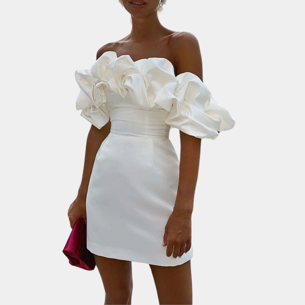 Women's White Boho Mini Dress – Flowy V-Neck Resort Dress