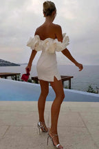Women's White Boho Mini Dress – Flowy V-Neck Resort Dress