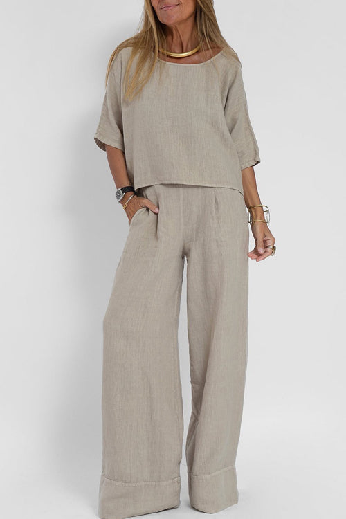 Women's Summer Pants Set – Relaxed Top & Flowy Wide Leg Pants Set