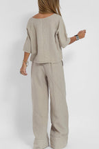 Women's Summer Pants Set – Relaxed Top & Flowy Wide Leg Pants Set