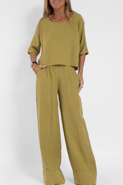 Women's Summer Pants Set – Relaxed Top & Flowy Wide Leg Pants Set