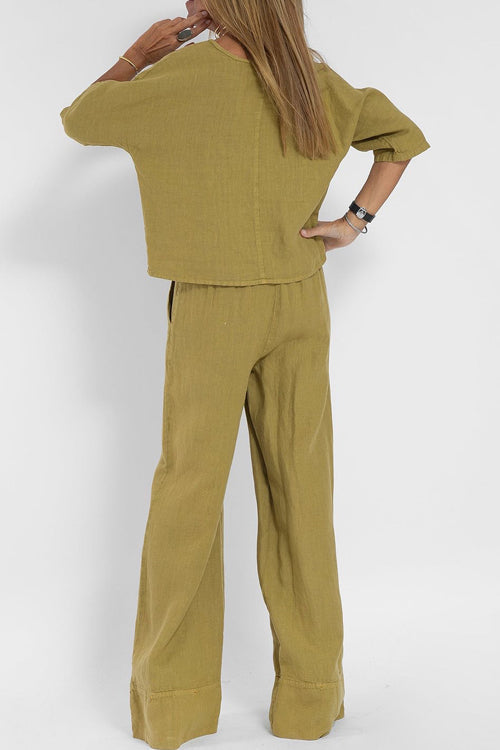 Women's Summer Pants Set – Relaxed Top & Flowy Wide Leg Pants Set