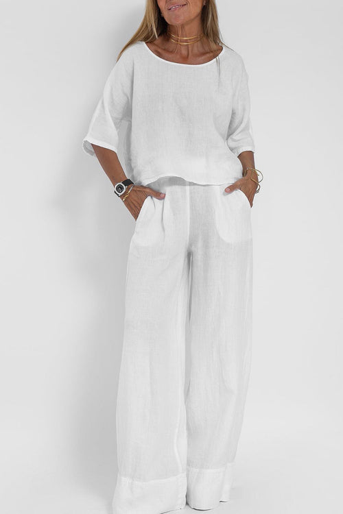 Women's Summer Pants Set – Relaxed Top & Flowy Wide Leg Pants Set