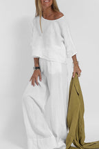 Women's Summer Pants Set – Relaxed Top & Flowy Wide Leg Pants Set