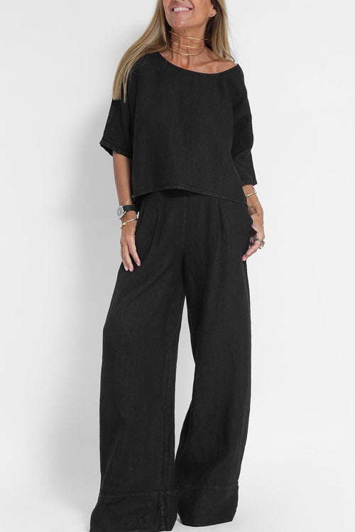 Women's Summer Pants Set – Relaxed Top & Flowy Wide Leg Pants Set