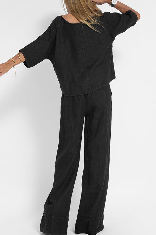 Women's Summer Pants Set – Relaxed Top & Flowy Wide Leg Pants Set