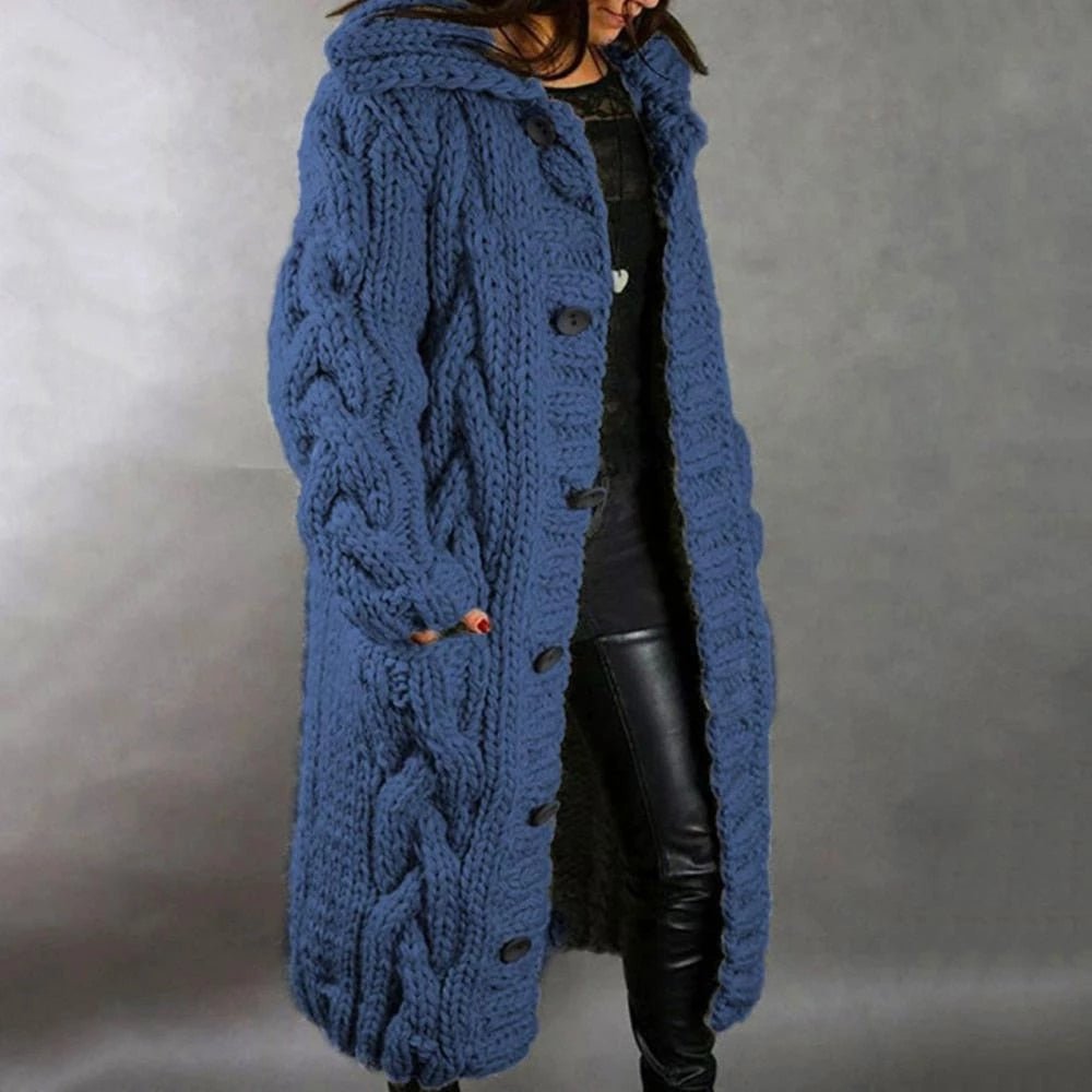 Women's Knee Length Winter Coat – Hooded Button Front Longline Coat