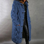 Women's Knee Length Winter Coat – Hooded Button Front Longline Coat