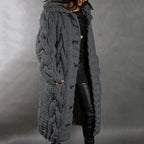 Women's Knee Length Winter Coat – Hooded Button Front Longline Coat