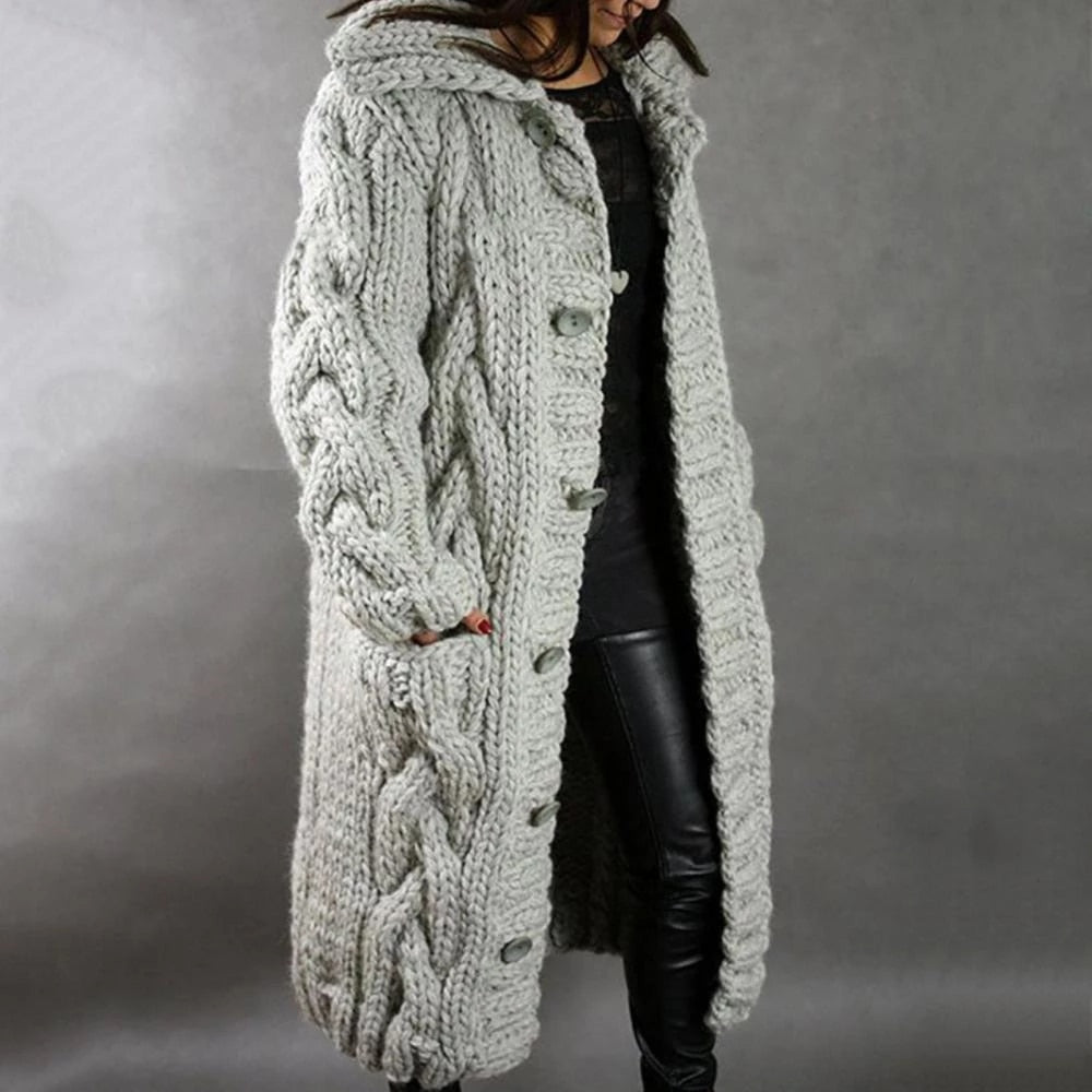 Women's Knee Length Winter Coat – Hooded Button Front Longline Coat
