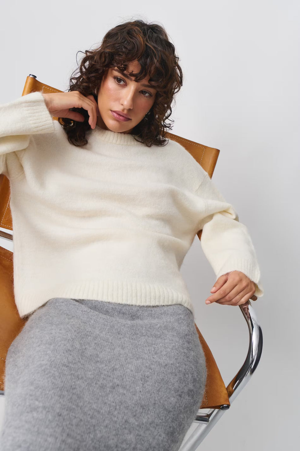 Women's Oversized Balloon Sleeve Sweater – Round Neck Knit Pullover