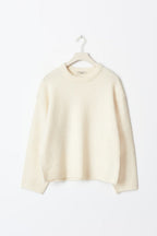 Women's Oversized Balloon Sleeve Sweater – Round Neck Knit Pullover