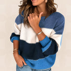 Women's Striped Colour Block Sweater – Round Neck Knit Sweater