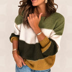 Women's Striped Colour Block Sweater – Round Neck Knit Sweater