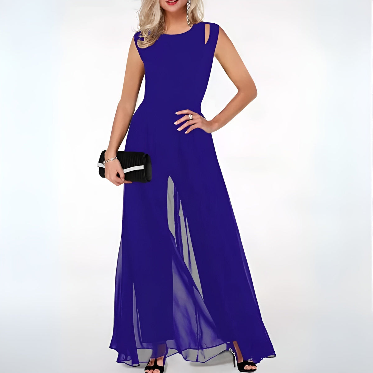 Women's Relaxed Occasion Jumpsuit – Sleeveless Flowy Wide Leg Jumpsuit