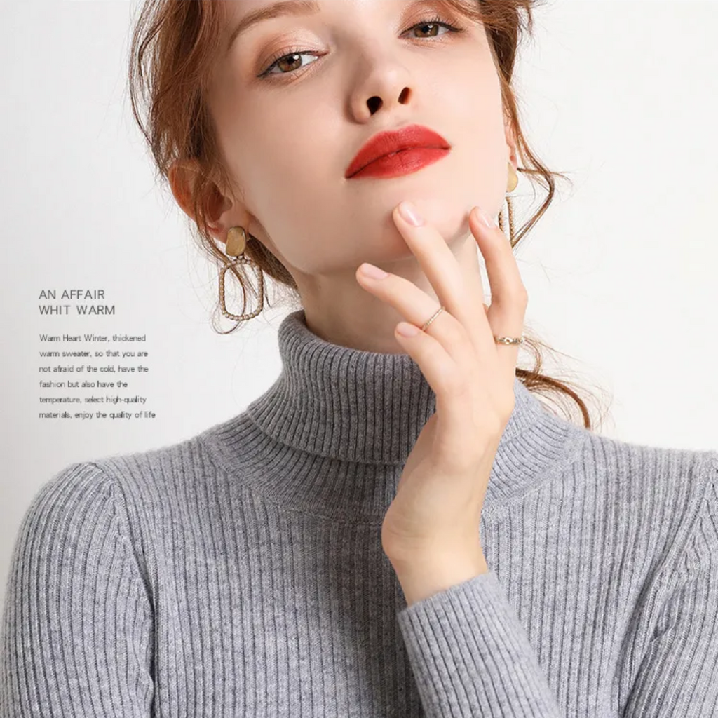 Women's Classic Roll Neck Sweater – Turtleneck Winter Knit Sweater