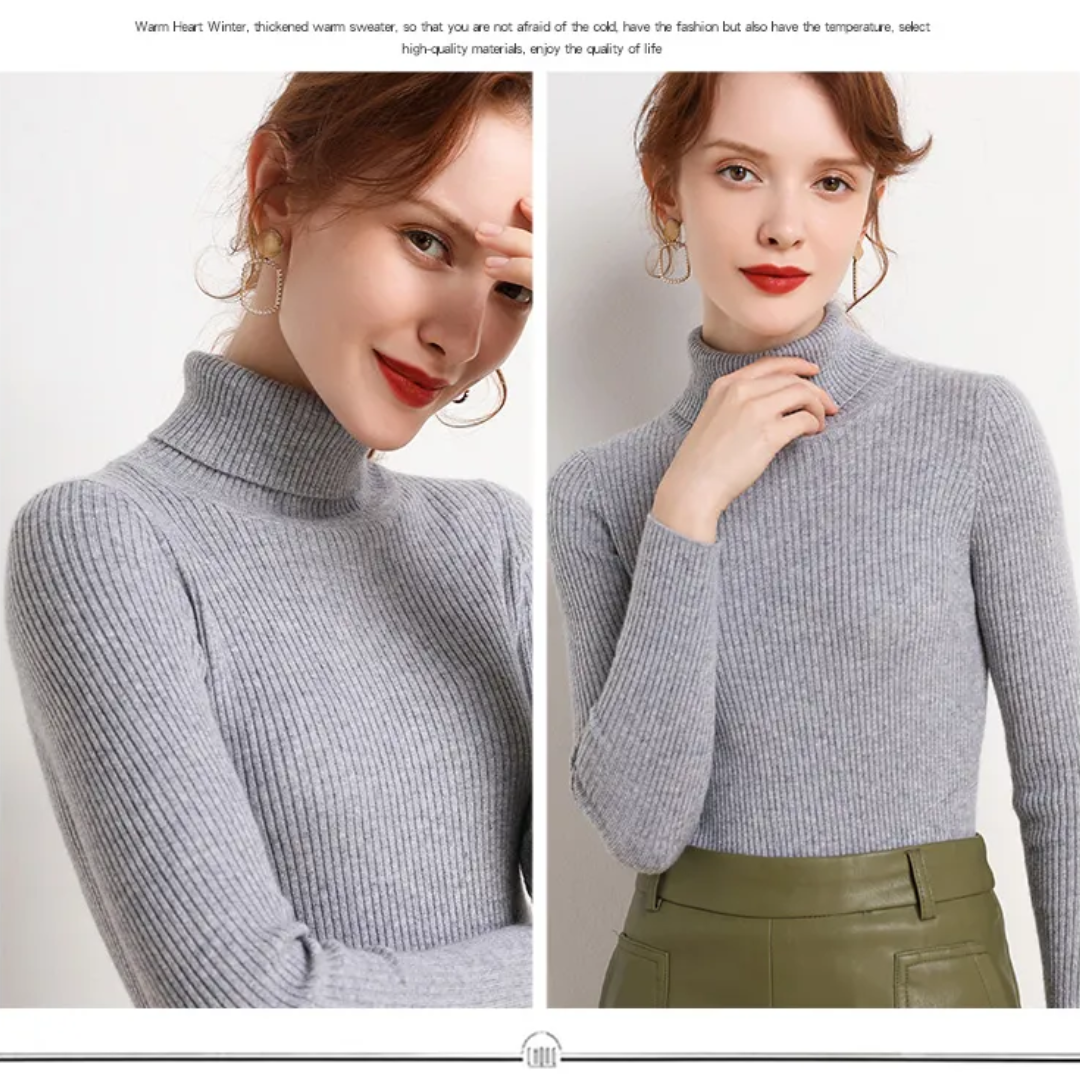 Women's Classic Roll Neck Sweater – Turtleneck Winter Knit Sweater