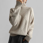 Women's Geometric Roll Neck Sweater – Relaxed Winter Knit Sweater