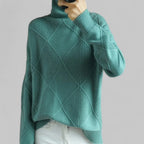 Women's Geometric Roll Neck Sweater – Relaxed Winter Knit Sweater