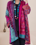 Women's Boho Patchwork Long Vest – Printed Open Front Layering Vest