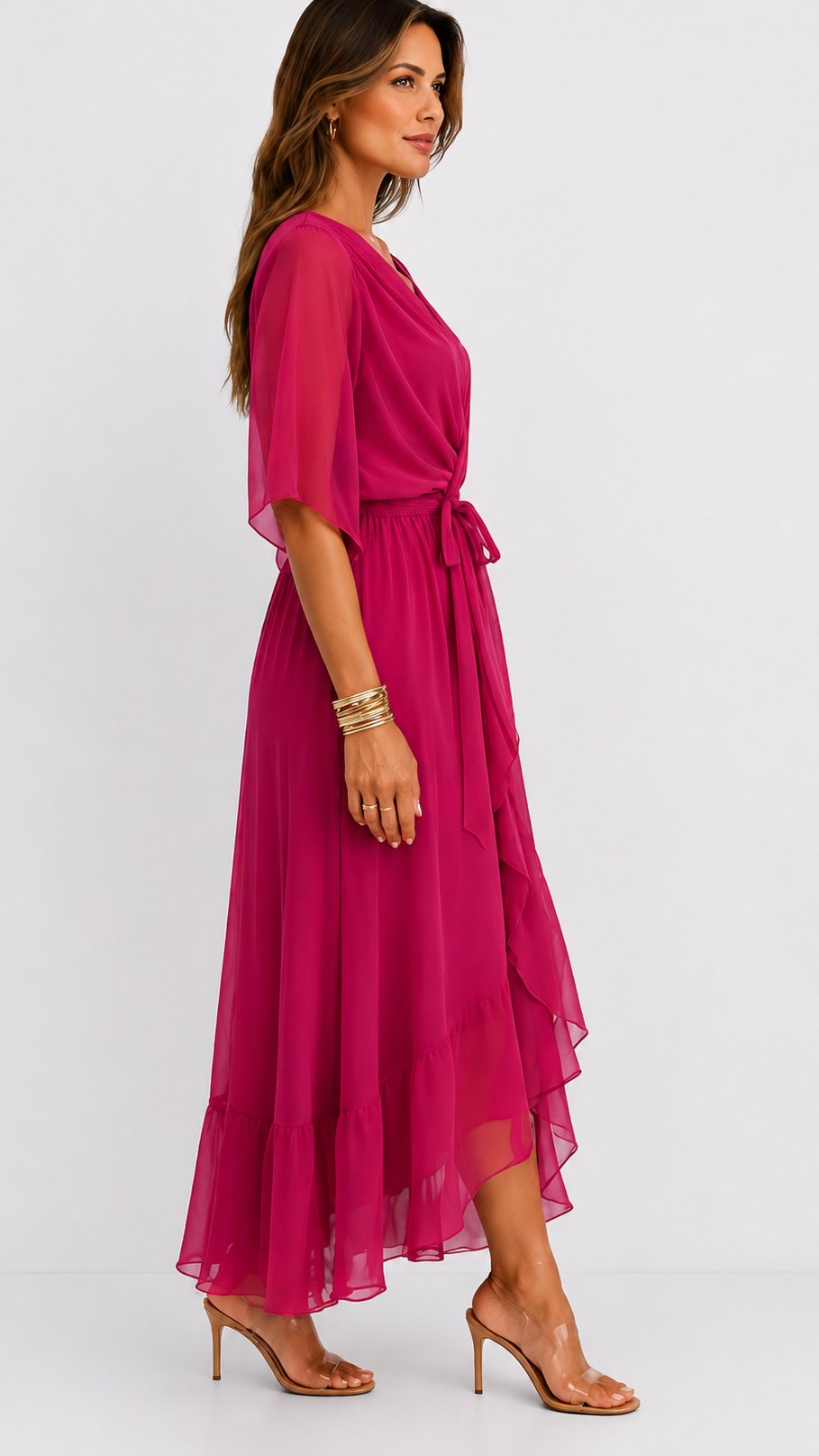 Women's Tie Waist V-Neck Wrap Dress – Flowy Cocktail Occasion Dress