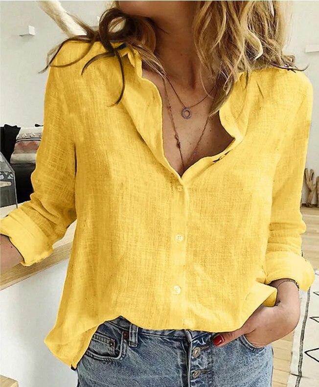 Women's Everyday V-Neck Blouse – Relaxed Long Sleeve Blouse