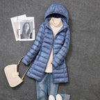 Women's Lightweight Puffer Coat – Longline Removable Hood Jacket