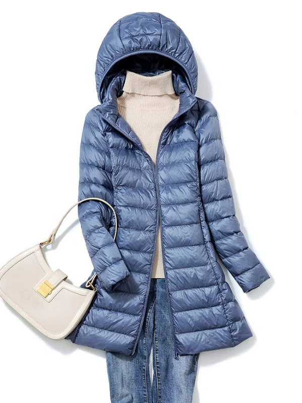 Women's Lightweight Puffer Coat – Longline Removable Hood Jacket
