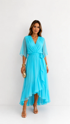 Women's Belted Wrap Dress – V-Neck Defined Waist Occasion Dress