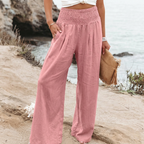 Women's High Rise Palazzo Pants – Elastic Waist Wide Leg Flowy Trousers