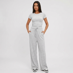 Women's Ruffle Top Pants Set – Cropped Top & Wide Leg Lounge Set