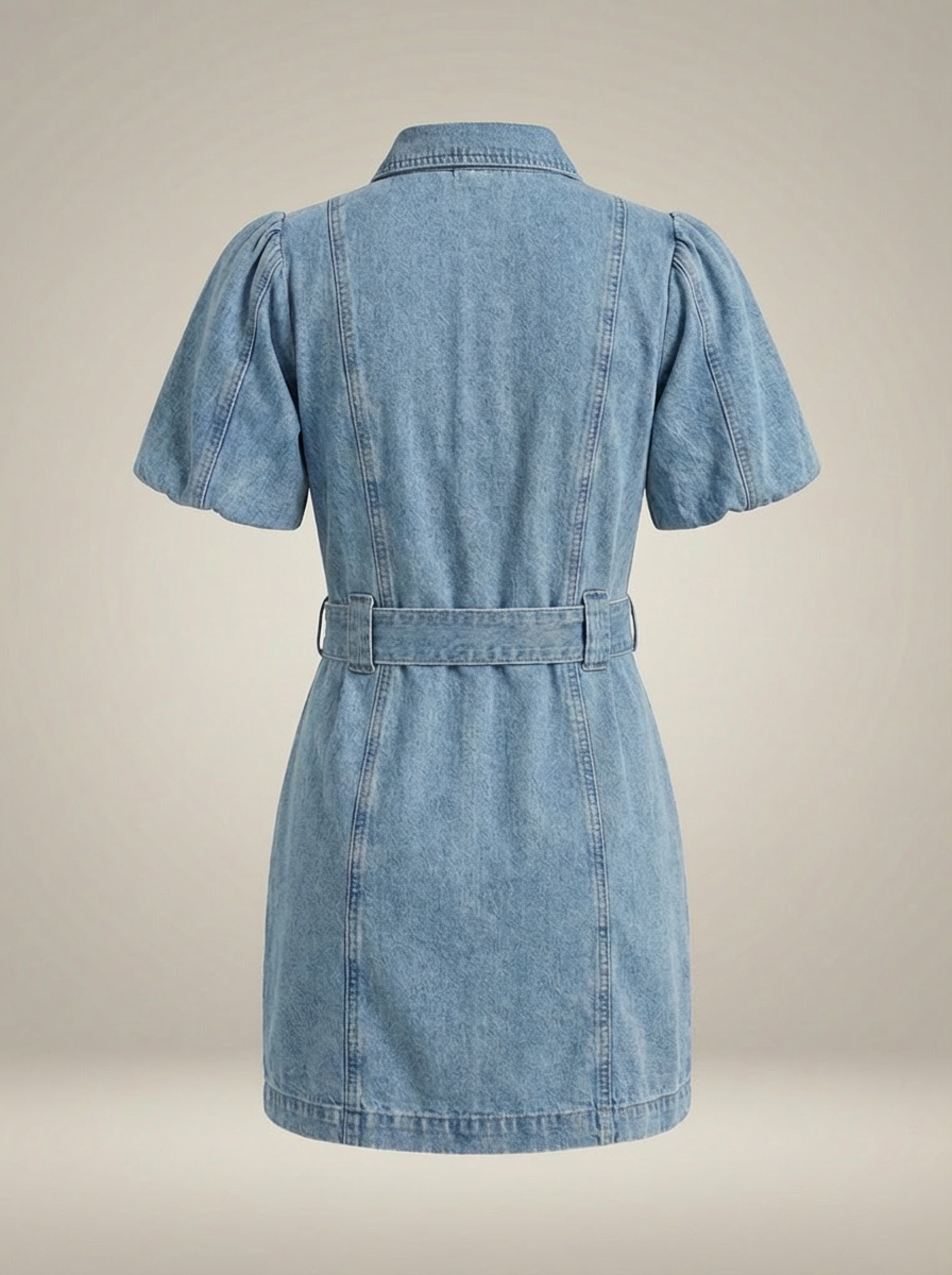 Women's Tailored Button Mini Dress – Short Sleeve Fitted Shirt Dress
