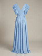 Women's Wedding Guest Ruffle Maxi Dress – V-Neck Flowy Occasion Dress