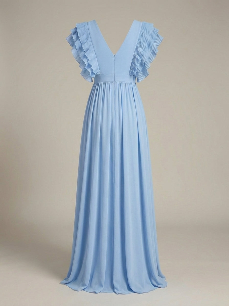 Women's Wedding Guest Ruffle Maxi Dress – V-Neck Flowy Occasion Dress