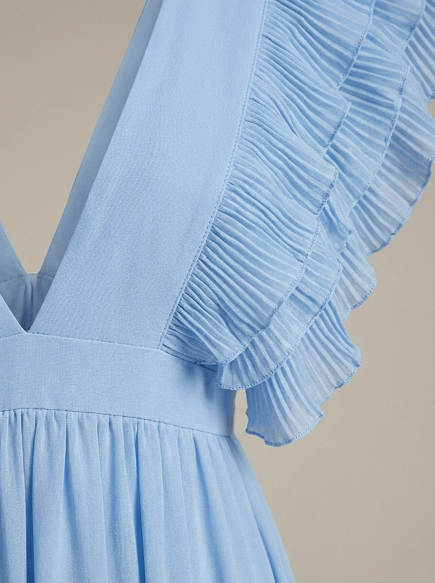 Women's Wedding Guest Ruffle Maxi Dress – V-Neck Flowy Occasion Dress