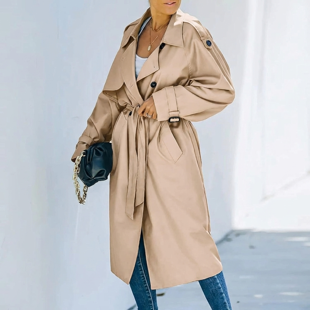 Women's Tailored Belted Trench Coat – Classic Longline Overcoat