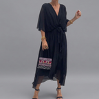 Women's Batwing Sleeve Wedding Guest Dress – Asymmetrical Flowy Formal Dress