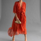 Women's Batwing Sleeve Wedding Guest Dress – Asymmetrical Flowy Formal Dress